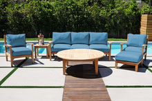 6 pc Huntington Teak Outdoor Deep Seating Group with 52" Chat Table. Sunbrella Cushion