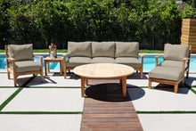 6 pc Huntington Teak Outdoor Deep Seating Group with 52" Chat Table. Sunbrella Cushion