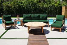 6 pc Huntington Teak Outdoor Deep Seating Group with 52" Chat Table. Sunbrella Cushion