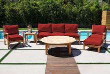 6 pc Huntington Teak Outdoor Deep Seating Group with 52" Chat Table. Sunbrella Cushion