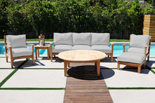 6 pc Huntington Teak Outdoor Deep Seating Group with 52" Chat Table. Sunbrella Cushion