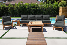 6 pc Huntington Teak Outdoor Deluxe Sofa Deep Seating Group with 36" Chat Table. Sunbrella Cushion