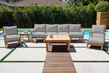 6 pc Huntington Teak Outdoor Deluxe Sofa Deep Seating Group with 36" Chat Table. Sunbrella Cushion