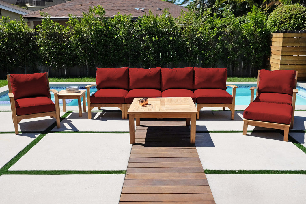 6 pc Huntington Teak Outdoor Deluxe Sofa Deep Seating Group with 36