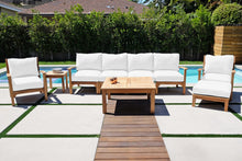 6 pc Huntington Teak Outdoor Deluxe Sofa Deep Seating Group with 36" Chat Table. Sunbrella Cushion