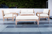 7 pc Huntington Teak Loveseat Deep Seating Set with Coffee Table. Sunbrella Cushion.