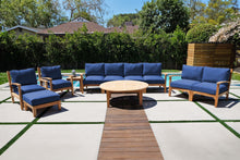 7 pc Huntington Teak Deep Seating Deluxe Sofa Set with 52" Chat Table. Sunbrella Cushion.