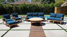 7 pc Huntington Teak Deep Seating Sofa Set with 52" Chat Table. Sunbrella Cushion.