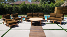 7 pc Huntington Teak Deep Seating Sofa Set with 52" Chat Table. Sunbrella Cushion.