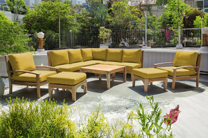 10 pc Huntington Teak Sectional Seating Group with 36" Chat Table. Sunbrella Cushion.