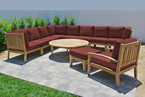 11 pc Huntington Teak Sectional Seating Group with 52" Chat Table. Sunbrella Cushion.