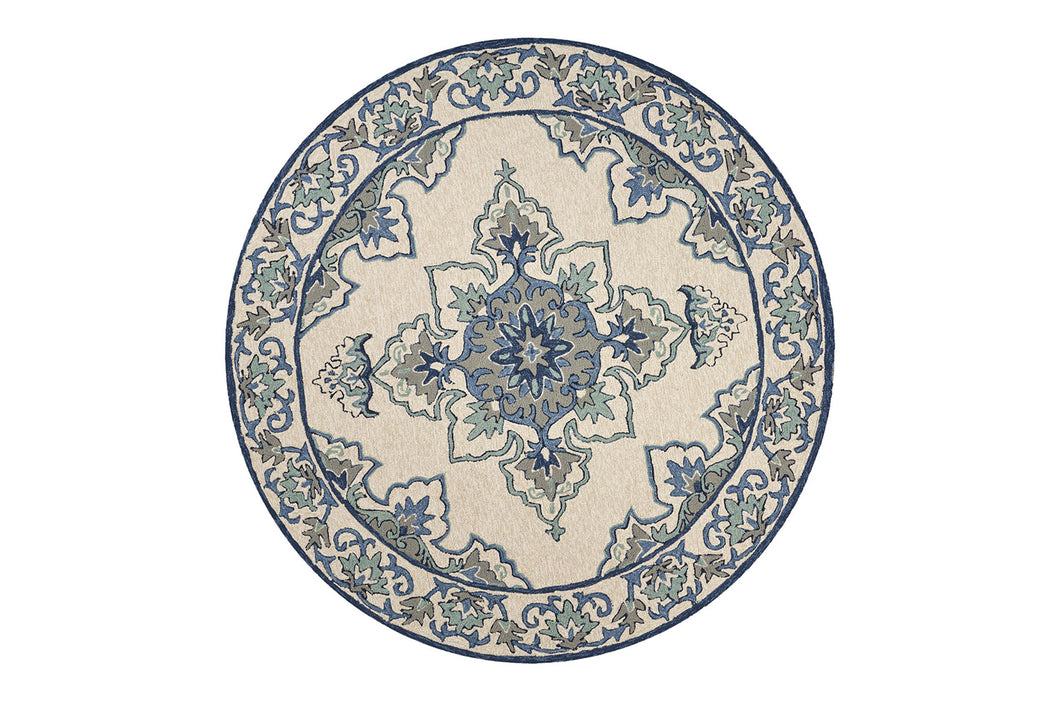 KAS Harbor Ivory/Blue Serafina Round Indoor/Outdoor Rug