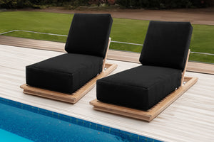 Set of 2 Hermosa Teak Outdoor Chaise Lounger. Sunbrella Cushion.