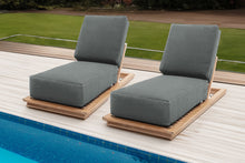 Set of 2 Hermosa Teak Outdoor Chaise Lounger. Sunbrella Cushion.