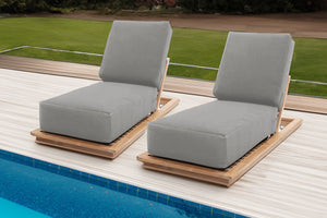 Set of 2 Hermosa Teak Outdoor Chaise Lounger. Sunbrella Cushion.