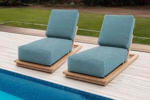 Set of 2 Hermosa Teak Outdoor Chaise Lounger. Sunbrella Cushion.