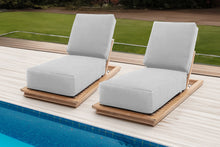 Set of 2 Hermosa Teak Outdoor Chaise Lounger. Sunbrella Cushion.