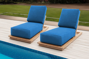 Set of 2 Hermosa Teak Outdoor Chaise Lounger. Sunbrella Cushion.