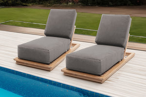 Set of 2 Hermosa Teak Outdoor Chaise Lounger. Sunbrella Cushion.