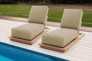 Set of 2 Hermosa Teak Outdoor Chaise Lounger. Sunbrella Cushion.