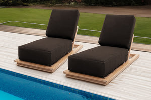 Set of 2 Hermosa Teak Outdoor Chaise Lounger. Sunbrella Cushion.