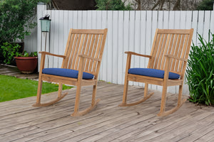 Set of 2 Huntington Teak High Back Rocking Chair. Sunbrella Cushion.