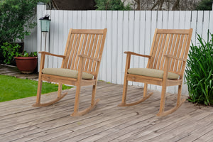 Set of 2 Huntington Teak High Back Rocking Chair. Sunbrella Cushion.