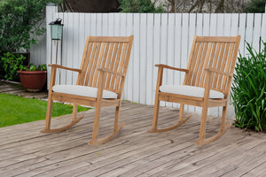 Set of 2 Huntington Teak High Back Rocking Chair. Sunbrella Cushion.