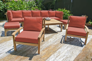 10 pc Huntington Teak Outdoor Seating Group with 42"x72" Chat Table. Sunbrella Cushion.