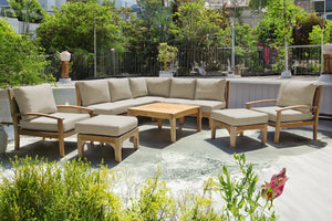 10 pc Huntington Teak Sectional Seating Group with 36" Chat Table. Sunbrella Cushion.