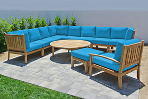 11 pc Huntington Teak Sectional Seating Group with 52" Chat Table. Sunbrella Cushion.