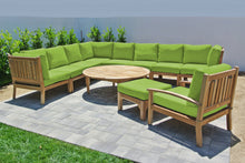 11 pc Huntington Teak Sectional Seating Group with 52" Chat Table. Sunbrella Cushion.