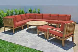 11 pc Huntington Teak Sectional Seating Group with 52" Chat Table. Sunbrella Cushion.