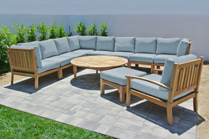 11 pc Huntington Teak Sectional Seating Group with 52" Chat Table. Sunbrella Cushion.