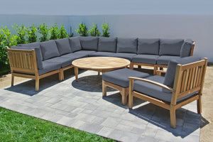 11 pc Huntington Teak Sectional Seating Group with 52" Chat Table. Sunbrella Cushion.