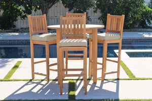 5 pc Huntington Teak Bar with 40" Round Bar Table. Sunbrella Cushion.