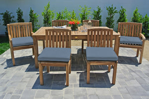 7 pc Huntington Teak Dining Set with 72" Rectangle Dining Table. Sunbrella Cushion.