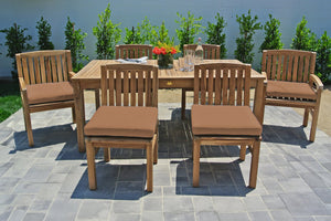 7 pc Huntington Teak Dining Set with 72" Rectangle Dining Table. Sunbrella Cushion.