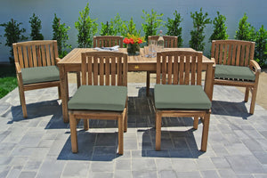 7 pc Huntington Teak Dining Set with 72" Rectangle Dining Table. Sunbrella Cushion.