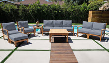 7 pc Huntington Teak Deep Seating Sofa Set with 36" Chat Table. Sunbrella Cushion.