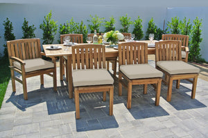 9 pc Huntington Teak Dining Set with Expansion Table. Sunbrella Cushion.