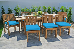 9 pc Huntington Teak Dining Set with Expansion Table. Sunbrella Cushion.