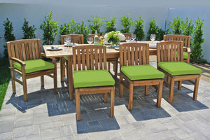 9 pc Huntington Teak Dining Set with Expansion Table. Sunbrella Cushion.