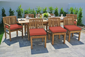 9 pc Huntington Teak Dining Set with Expansion Table. Sunbrella Cushion.