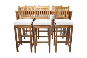 7 pc Huntington Teak Barstool Set with Rectangular Bar Table. Sunbrella Cushion.