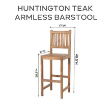 7 pc Huntington Teak Barstool Set with Rectangular Bar Table. Sunbrella Cushion.