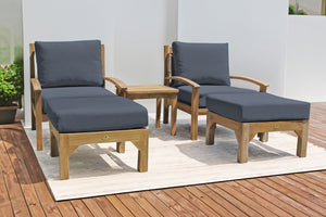 5 pc Huntington Teak Club Chair Chat Group. Sunbrella Cushion.