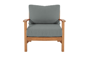 7 pc Huntington Teak Deep Seating Sofa Set with 52" Chat Table. Sunbrella Cushion.