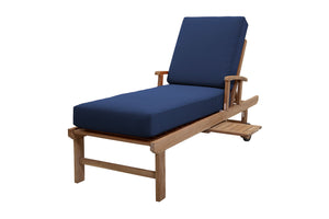 Set of 2 Monterey Teak Outdoor Chaise Lounger with Wheels Sunbrella Cushion.