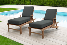 Set of 2 Monterey Teak Outdoor Chaise Lounger with Wheels Sunbrella Cushion.